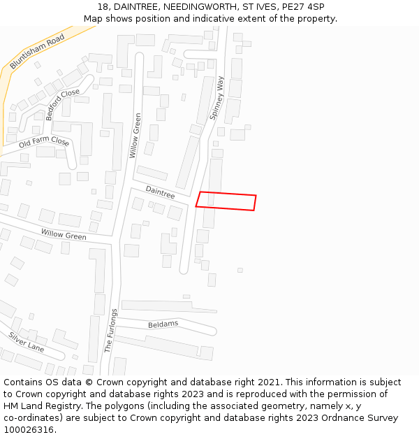 18, DAINTREE, NEEDINGWORTH, ST IVES, PE27 4SP: Location map and indicative extent of plot