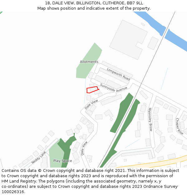18, DALE VIEW, BILLINGTON, CLITHEROE, BB7 9LL: Location map and indicative extent of plot