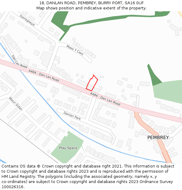 18, DANLAN ROAD, PEMBREY, BURRY PORT, SA16 0UF: Location map and indicative extent of plot