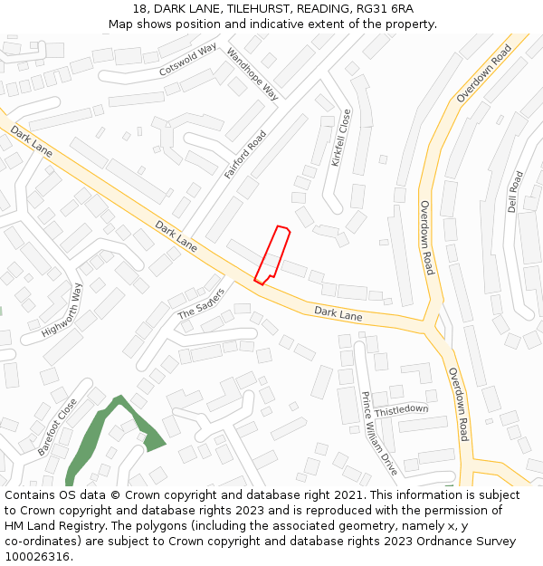 18, DARK LANE, TILEHURST, READING, RG31 6RA: Location map and indicative extent of plot