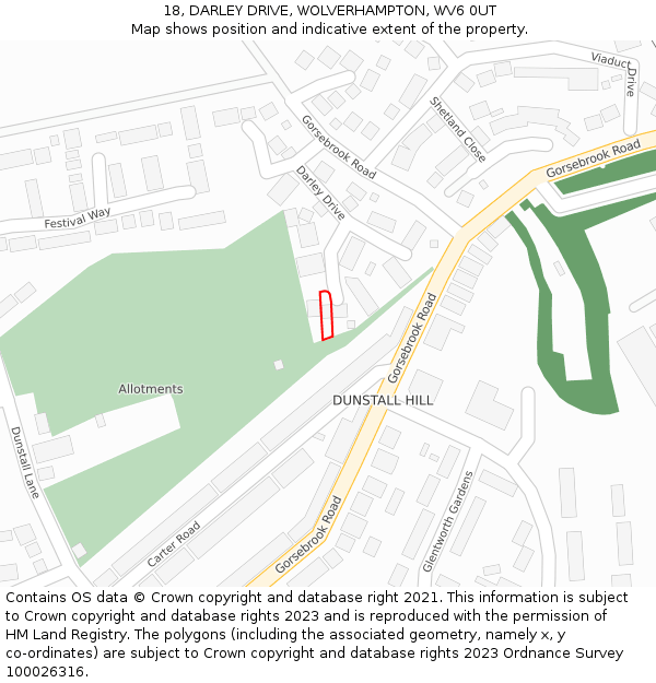 18, DARLEY DRIVE, WOLVERHAMPTON, WV6 0UT: Location map and indicative extent of plot