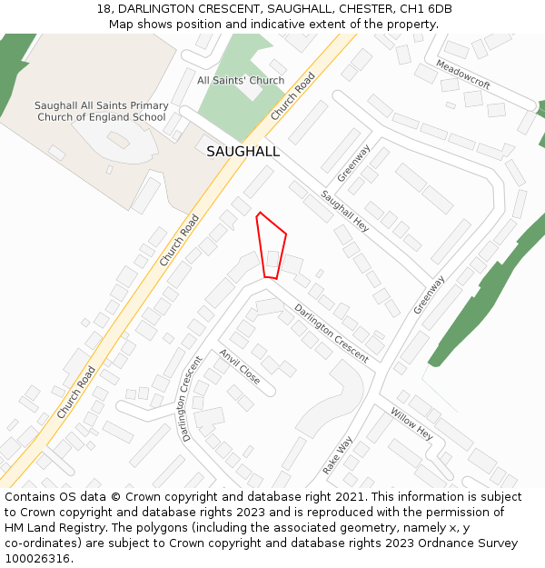 18, DARLINGTON CRESCENT, SAUGHALL, CHESTER, CH1 6DB: Location map and indicative extent of plot