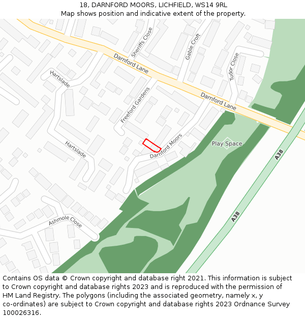18, DARNFORD MOORS, LICHFIELD, WS14 9RL: Location map and indicative extent of plot