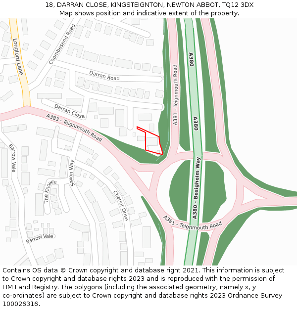 18, DARRAN CLOSE, KINGSTEIGNTON, NEWTON ABBOT, TQ12 3DX: Location map and indicative extent of plot