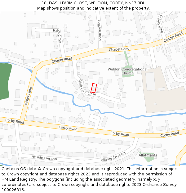 18, DASH FARM CLOSE, WELDON, CORBY, NN17 3BL: Location map and indicative extent of plot