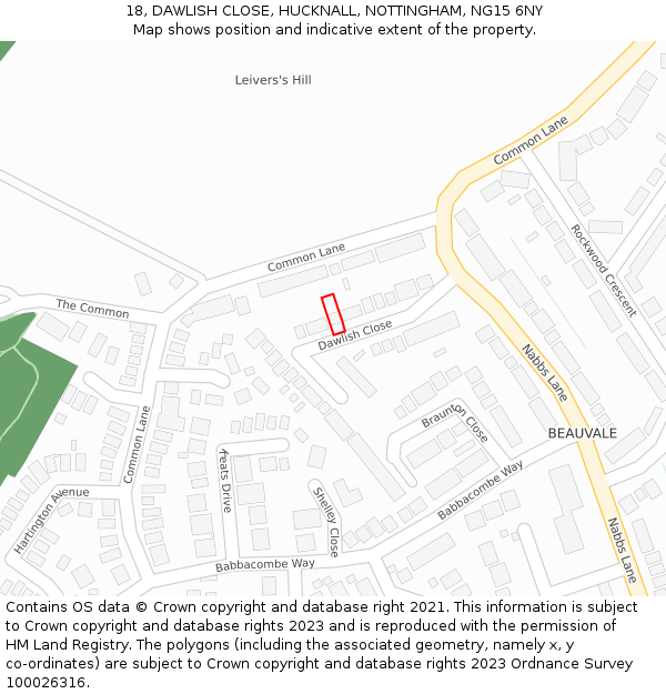 18, DAWLISH CLOSE, HUCKNALL, NOTTINGHAM, NG15 6NY: Location map and indicative extent of plot