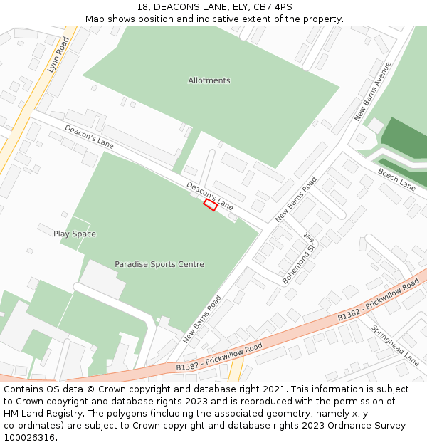 18, DEACONS LANE, ELY, CB7 4PS: Location map and indicative extent of plot