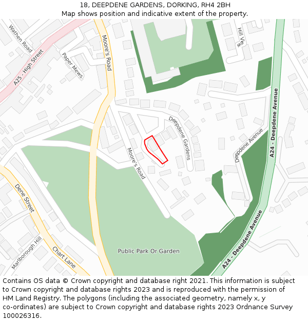18, DEEPDENE GARDENS, DORKING, RH4 2BH: Location map and indicative extent of plot