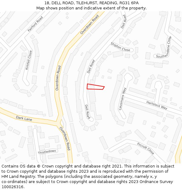 18, DELL ROAD, TILEHURST, READING, RG31 6PA: Location map and indicative extent of plot