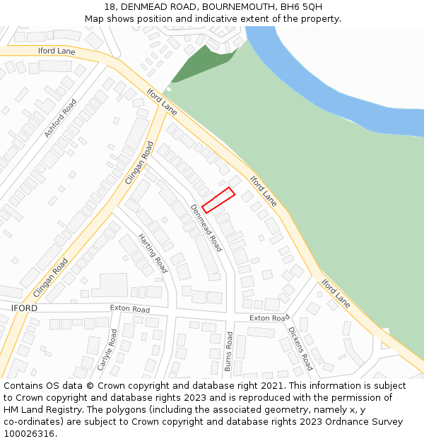18, DENMEAD ROAD, BOURNEMOUTH, BH6 5QH: Location map and indicative extent of plot