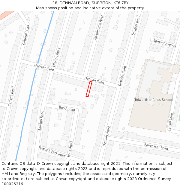 18, DENNAN ROAD, SURBITON, KT6 7RY: Location map and indicative extent of plot