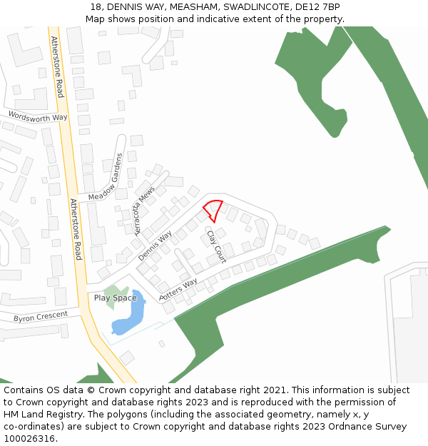 18, DENNIS WAY, MEASHAM, SWADLINCOTE, DE12 7BP: Location map and indicative extent of plot