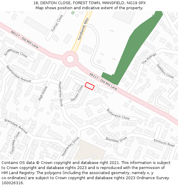 18, DENTON CLOSE, FOREST TOWN, MANSFIELD, NG19 0PX: Location map and indicative extent of plot