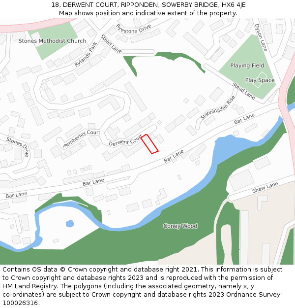 18, DERWENT COURT, RIPPONDEN, SOWERBY BRIDGE, HX6 4JE: Location map and indicative extent of plot