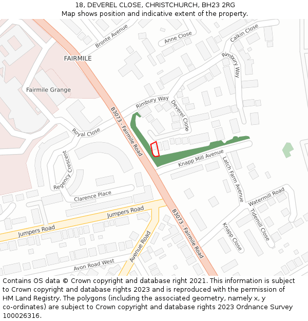 18, DEVEREL CLOSE, CHRISTCHURCH, BH23 2RG: Location map and indicative extent of plot