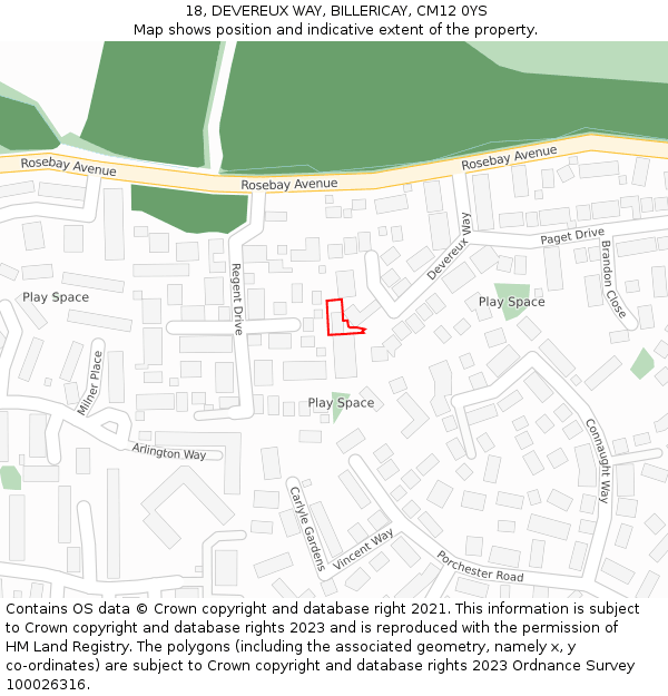 18, DEVEREUX WAY, BILLERICAY, CM12 0YS: Location map and indicative extent of plot