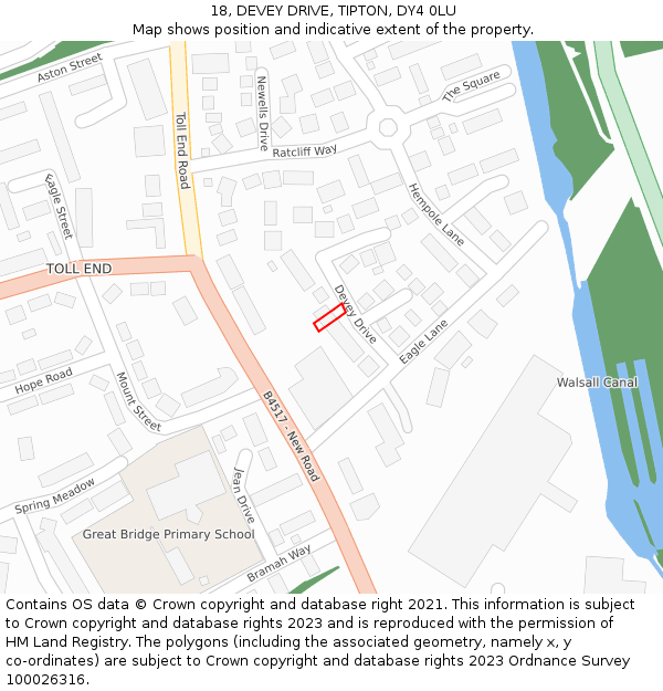 18, DEVEY DRIVE, TIPTON, DY4 0LU: Location map and indicative extent of plot