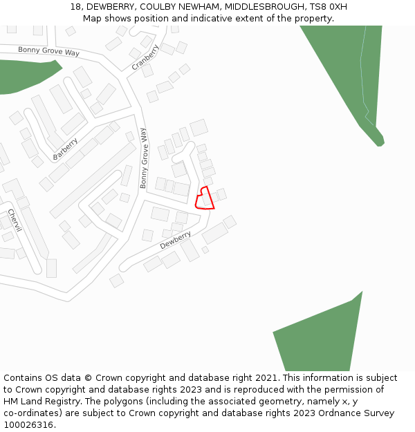 18, DEWBERRY, COULBY NEWHAM, MIDDLESBROUGH, TS8 0XH: Location map and indicative extent of plot
