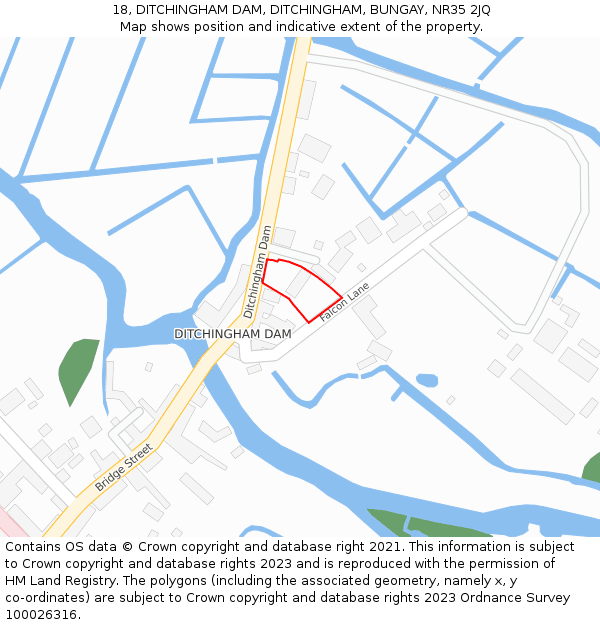 18, DITCHINGHAM DAM, DITCHINGHAM, BUNGAY, NR35 2JQ: Location map and indicative extent of plot