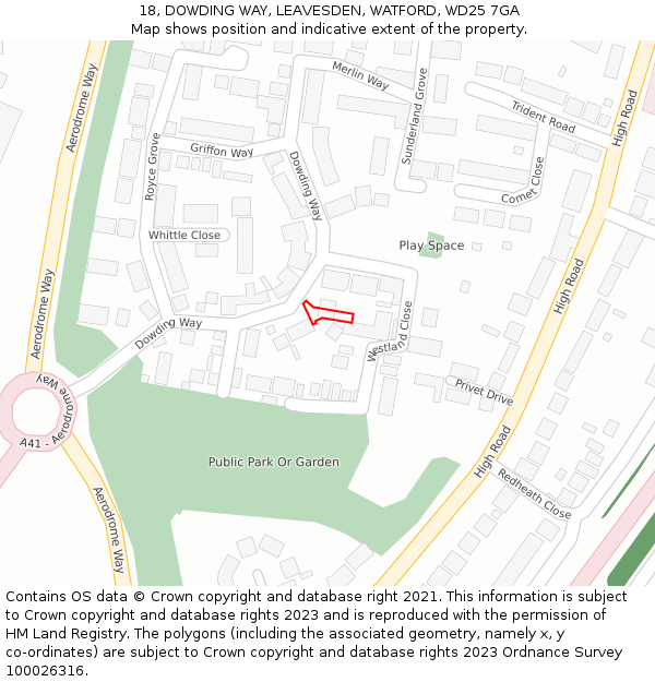 18, DOWDING WAY, LEAVESDEN, WATFORD, WD25 7GA: Location map and indicative extent of plot