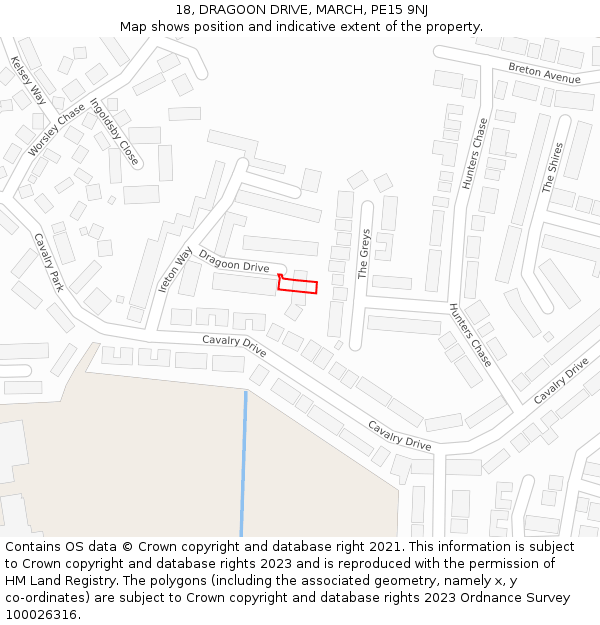 18, DRAGOON DRIVE, MARCH, PE15 9NJ: Location map and indicative extent of plot