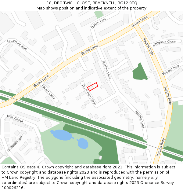 18, DROITWICH CLOSE, BRACKNELL, RG12 9EQ: Location map and indicative extent of plot