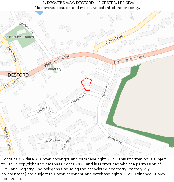18, DROVERS WAY, DESFORD, LEICESTER, LE9 9DW: Location map and indicative extent of plot