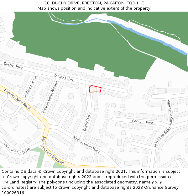 18, DUCHY DRIVE, PRESTON, PAIGNTON, TQ3 1HB: Location map and indicative extent of plot