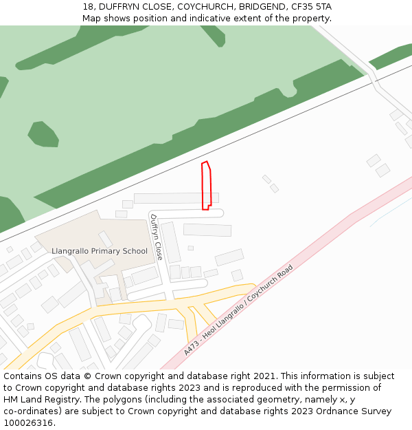 18, DUFFRYN CLOSE, COYCHURCH, BRIDGEND, CF35 5TA: Location map and indicative extent of plot
