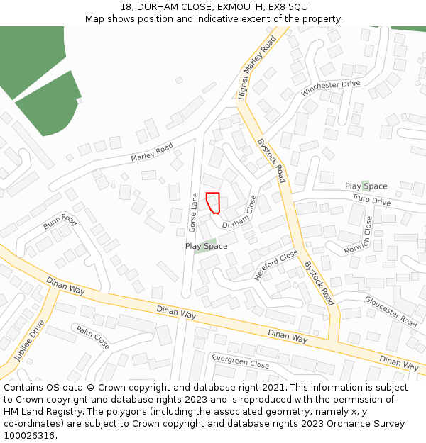 18, DURHAM CLOSE, EXMOUTH, EX8 5QU: Location map and indicative extent of plot