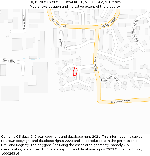 18, DUXFORD CLOSE, BOWERHILL, MELKSHAM, SN12 6XN: Location map and indicative extent of plot