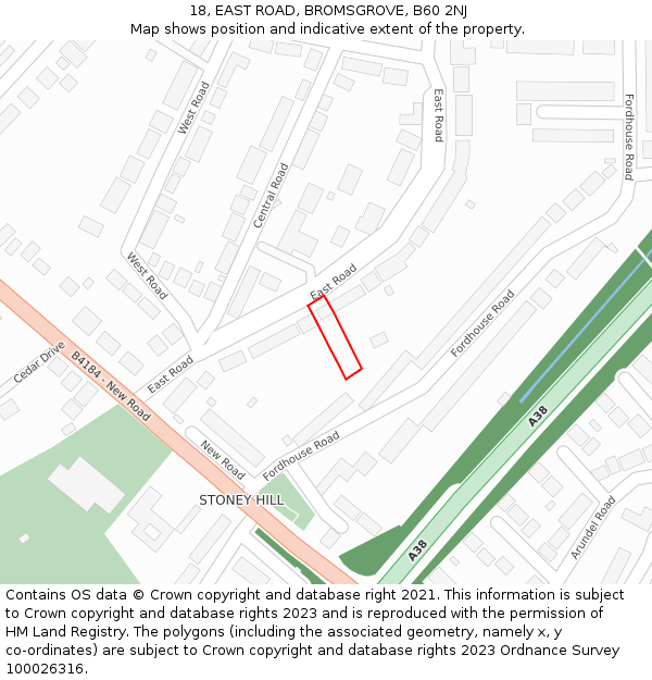 18, EAST ROAD, BROMSGROVE, B60 2NJ: Location map and indicative extent of plot