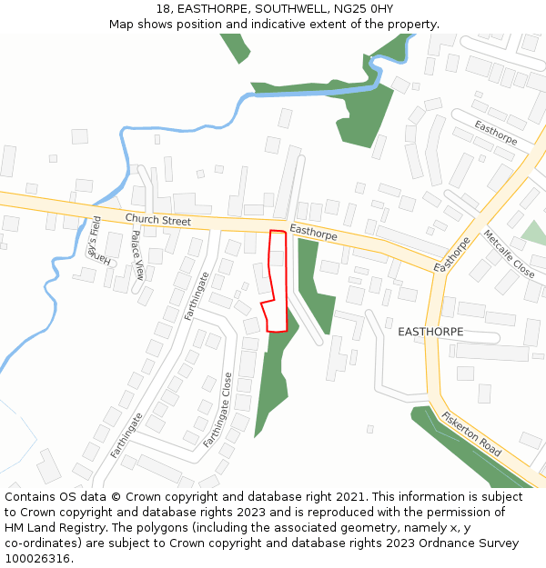 18, EASTHORPE, SOUTHWELL, NG25 0HY: Location map and indicative extent of plot
