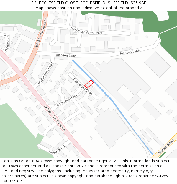 18, ECCLESFIELD CLOSE, ECCLESFIELD, SHEFFIELD, S35 9AF: Location map and indicative extent of plot