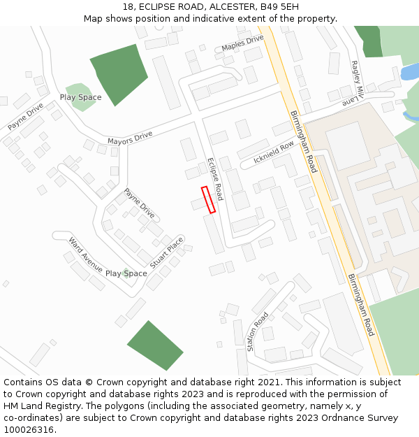 18, ECLIPSE ROAD, ALCESTER, B49 5EH: Location map and indicative extent of plot