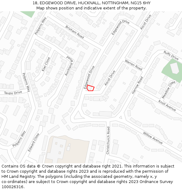 18, EDGEWOOD DRIVE, HUCKNALL, NOTTINGHAM, NG15 6HY: Location map and indicative extent of plot