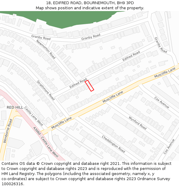 18, EDIFRED ROAD, BOURNEMOUTH, BH9 3PD: Location map and indicative extent of plot