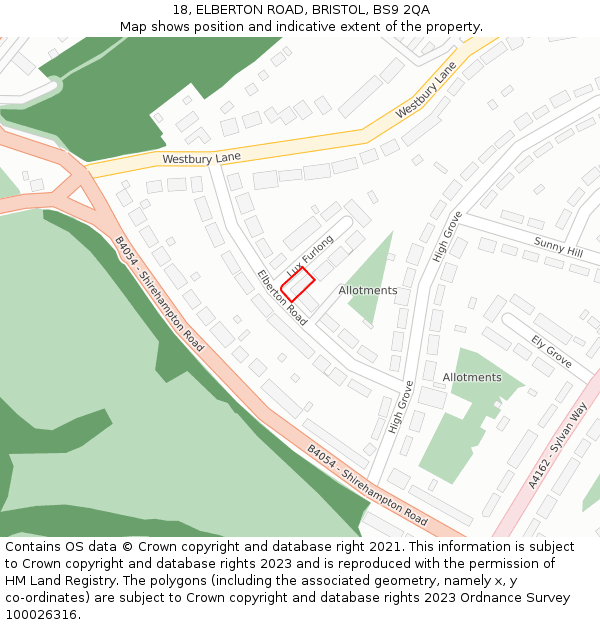 18, ELBERTON ROAD, BRISTOL, BS9 2QA: Location map and indicative extent of plot