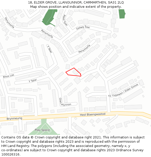 18, ELDER GROVE, LLANGUNNOR, CARMARTHEN, SA31 2LQ: Location map and indicative extent of plot