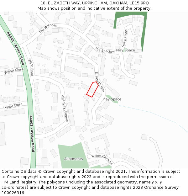 18, ELIZABETH WAY, UPPINGHAM, OAKHAM, LE15 9PQ: Location map and indicative extent of plot
