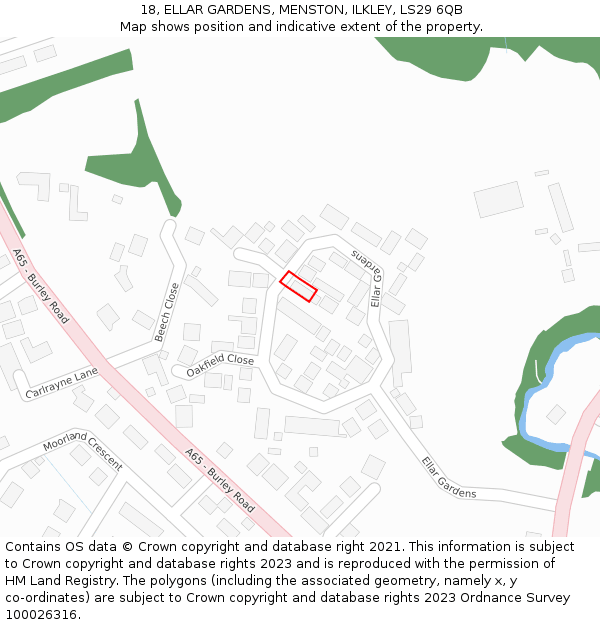 18, ELLAR GARDENS, MENSTON, ILKLEY, LS29 6QB: Location map and indicative extent of plot