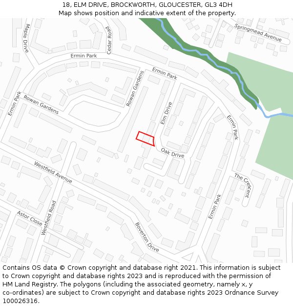 18, ELM DRIVE, BROCKWORTH, GLOUCESTER, GL3 4DH: Location map and indicative extent of plot