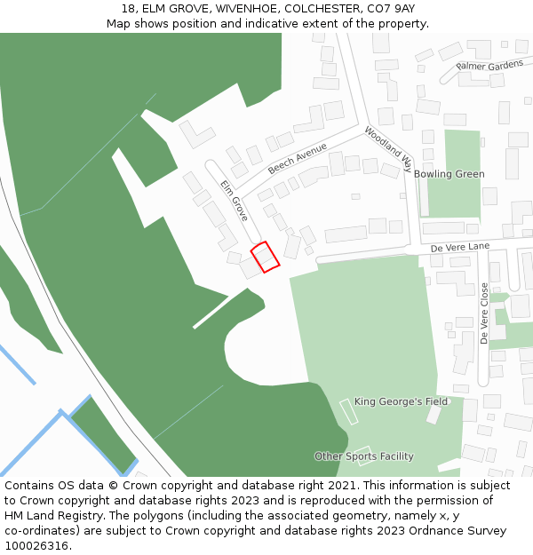 18, ELM GROVE, WIVENHOE, COLCHESTER, CO7 9AY: Location map and indicative extent of plot