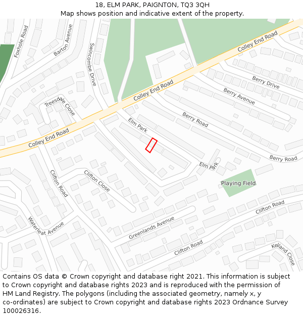 18, ELM PARK, PAIGNTON, TQ3 3QH: Location map and indicative extent of plot
