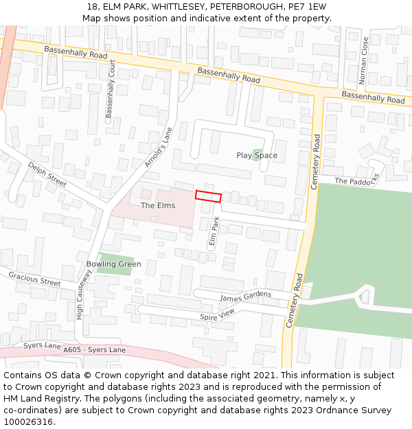 18, ELM PARK, WHITTLESEY, PETERBOROUGH, PE7 1EW: Location map and indicative extent of plot
