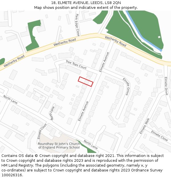 18, ELMETE AVENUE, LEEDS, LS8 2QN: Location map and indicative extent of plot