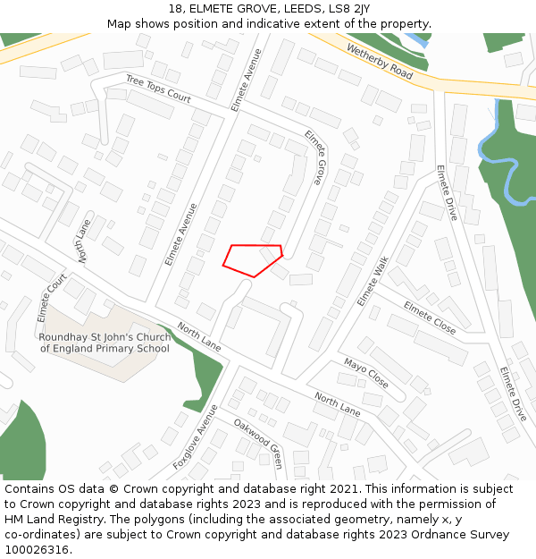 18, ELMETE GROVE, LEEDS, LS8 2JY: Location map and indicative extent of plot