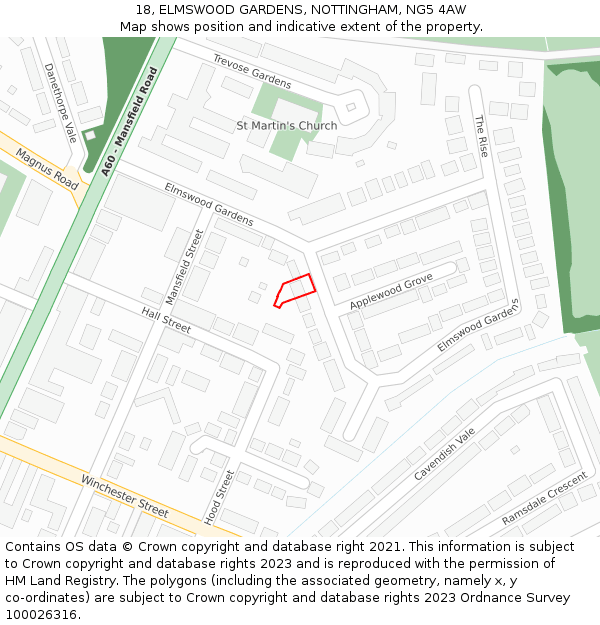 18, ELMSWOOD GARDENS, NOTTINGHAM, NG5 4AW: Location map and indicative extent of plot