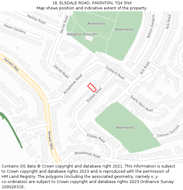 18, ELSDALE ROAD, PAIGNTON, TQ4 5NX: Location map and indicative extent of plot