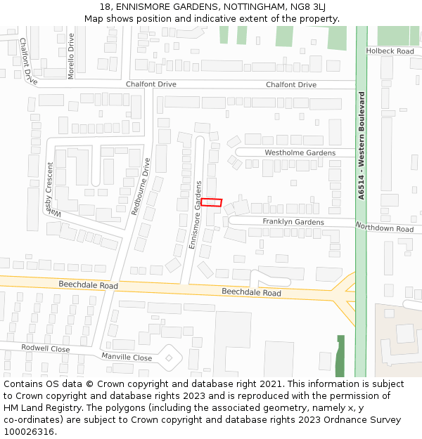 18, ENNISMORE GARDENS, NOTTINGHAM, NG8 3LJ: Location map and indicative extent of plot